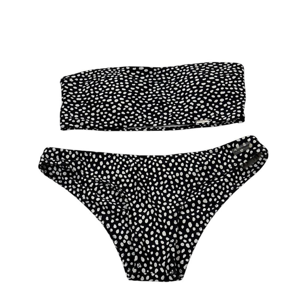 Blackbough Womens M/L Black White Polka Dot Bikini Set Cutout Back Beach Pool